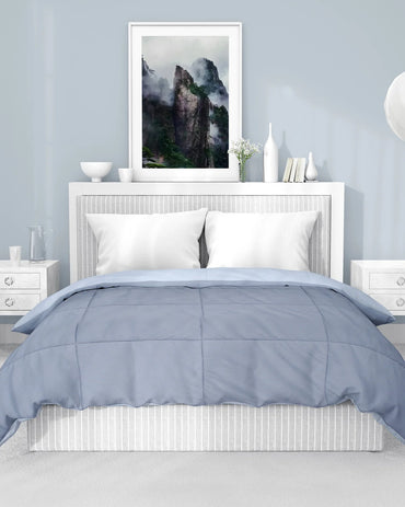 Amelia Reversible Comforter & AC Quilt | Ash Grey & Pearl Grey | Box Design