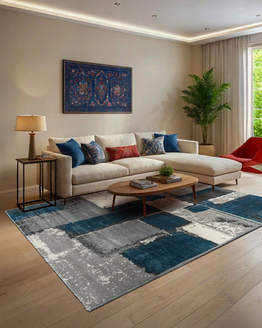 Mystic Aqua & Grey Blocks Carpet