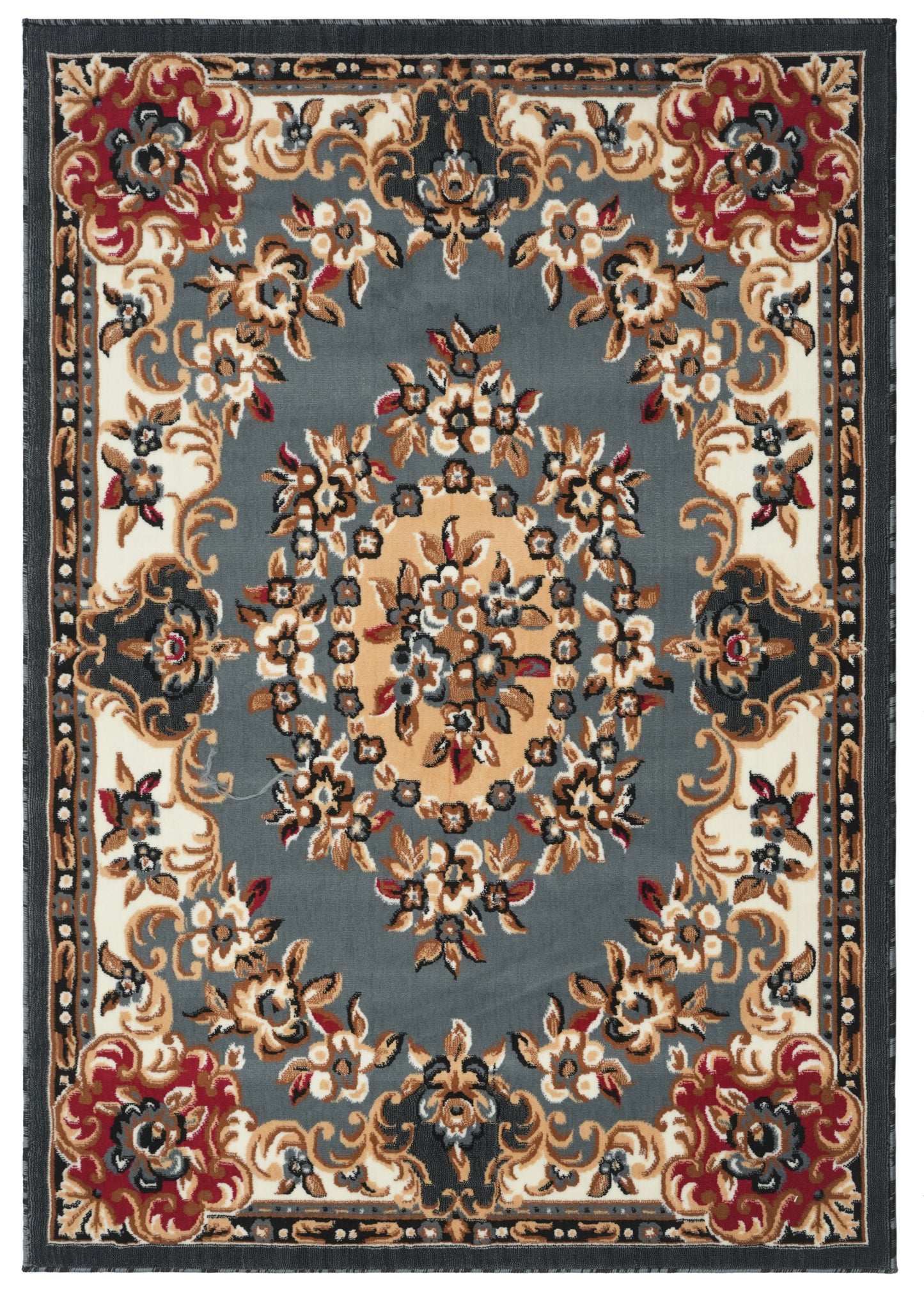 Crown Blue Grey Floral Medallion Carpet