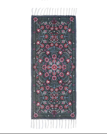 Plush Chenille Folk Floral Green Runner