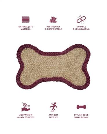 Jute Bone Shape Pet Mat 30X50 Maroon