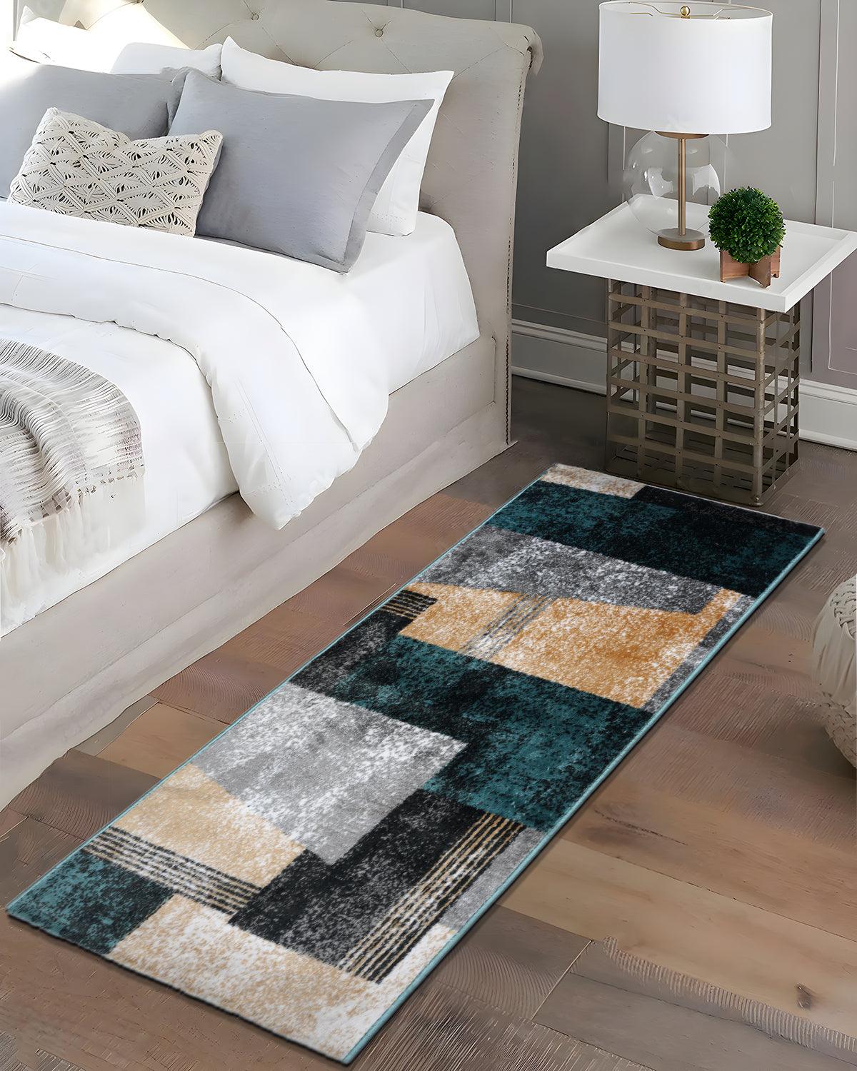 60X150 CM Vienna Runner | Modern Teal Blue and Yellow