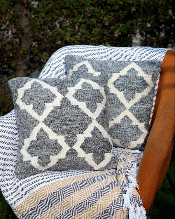 18X18 inch Moroccan silver wool cushion covers | Set of 2