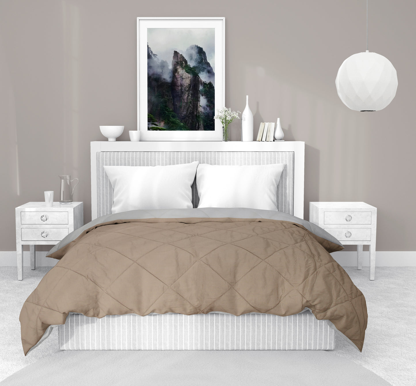 Amelia Reversible Comforter & AC Quilt | Walnut & Cream | Diamond Design