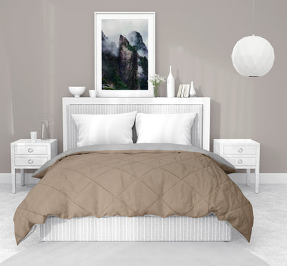 Amelia Reversible Comforter & AC Quilt | Walnut & Cream | Diamond Design