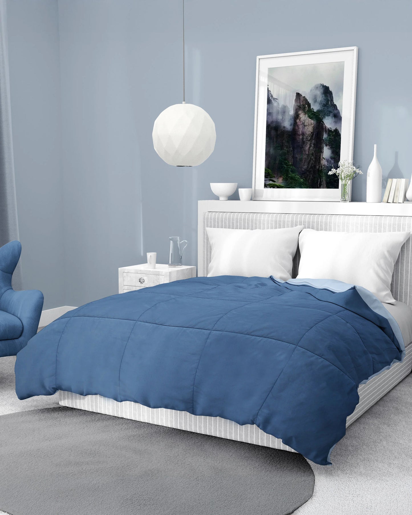 Amelia Reversible Comforter & AC Quilt | Sea & Rain | Box Design