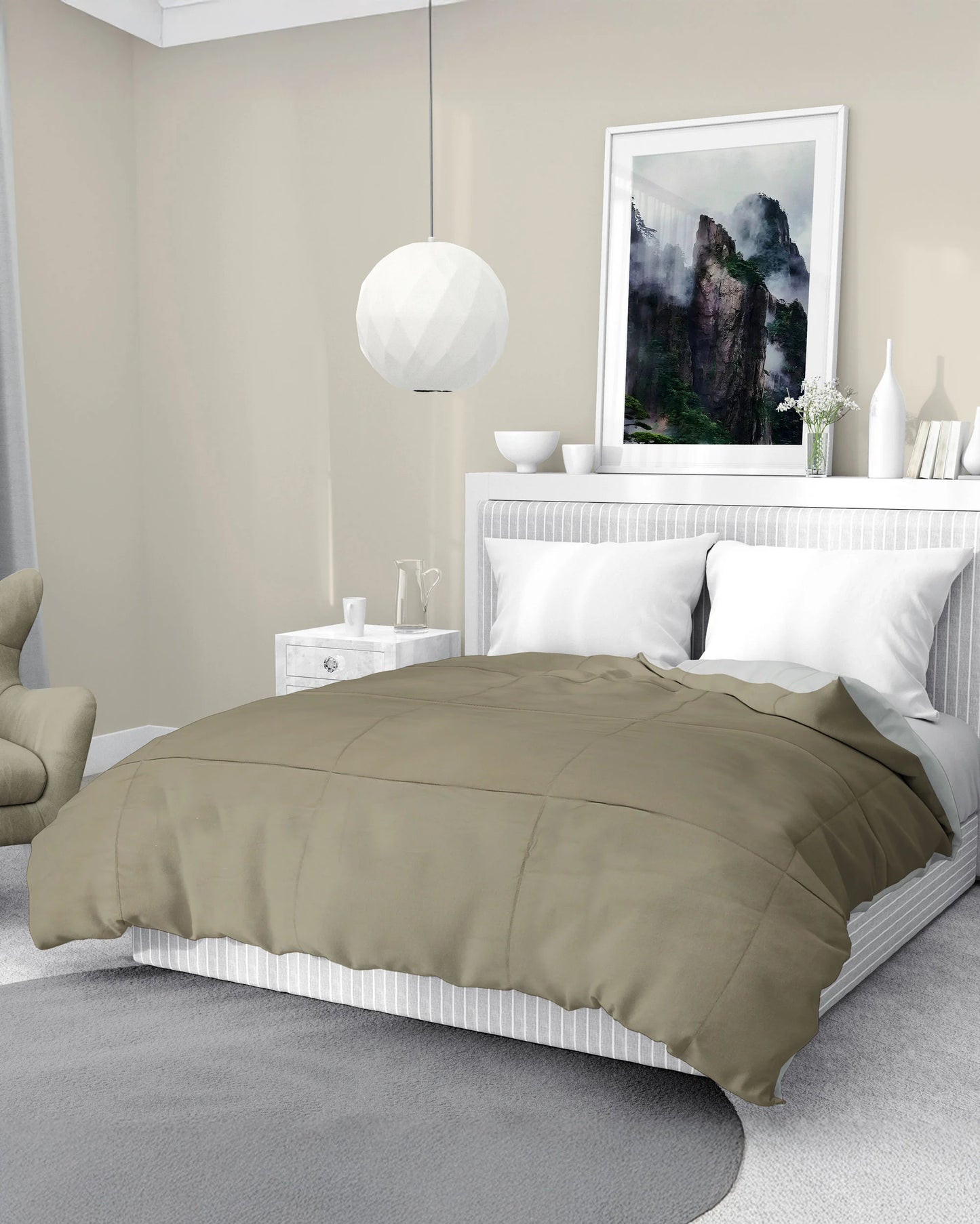 Amelia Reversible Comforter & AC Quilt | Walnut & Cream | Box Design