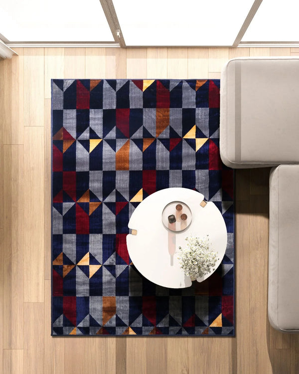 Silvora Rug | Grey, Blue & Maroon