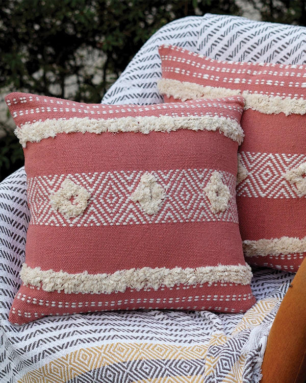 18X18 inch Candy Red tufted cotton cushion covers | Set of 2