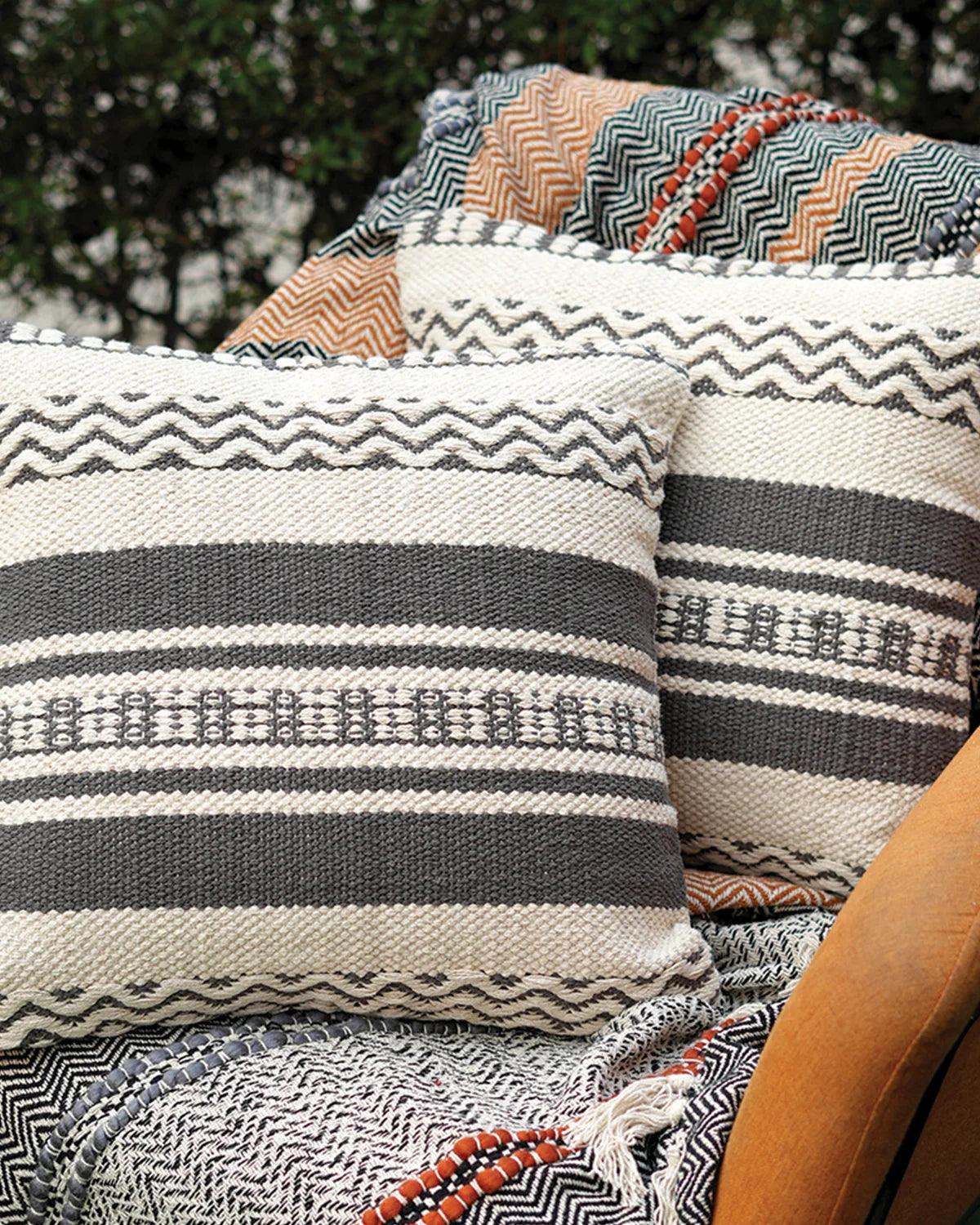 18X18 inch Handcrafted black cotton cushion covers | Set of 2