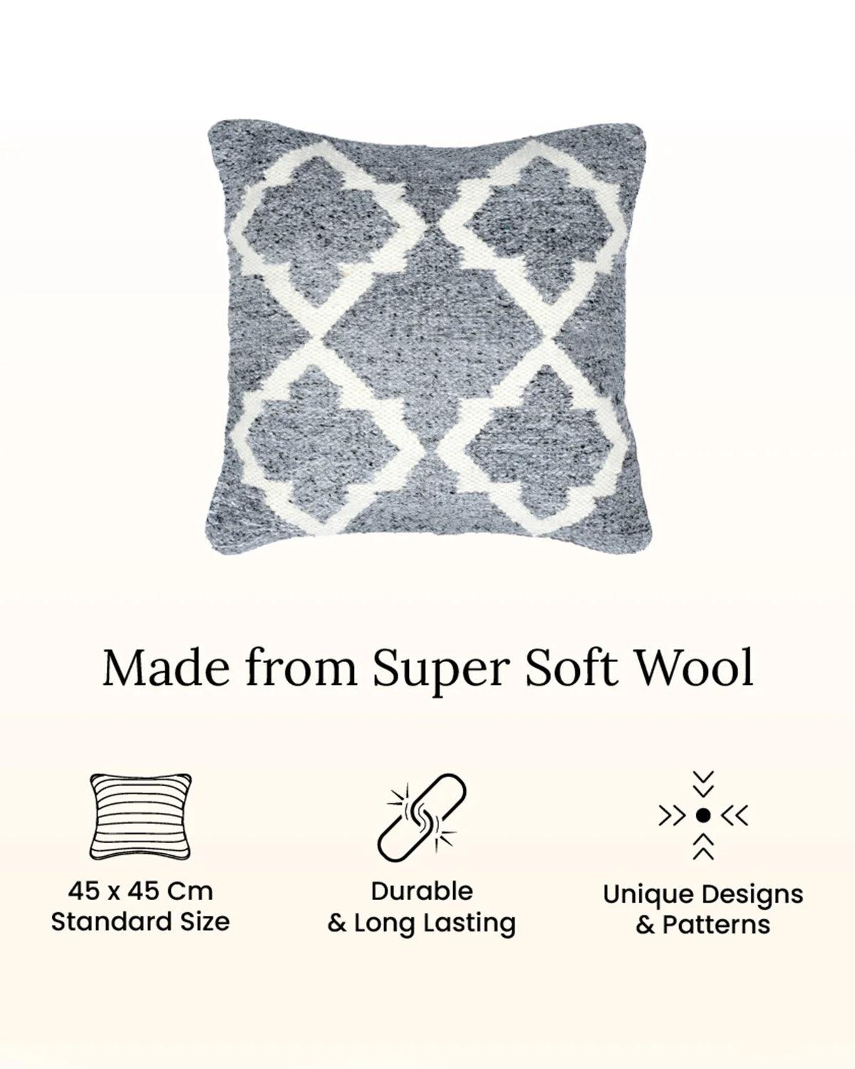 18X18 inch Moroccan silver wool cushion covers | Set of 2