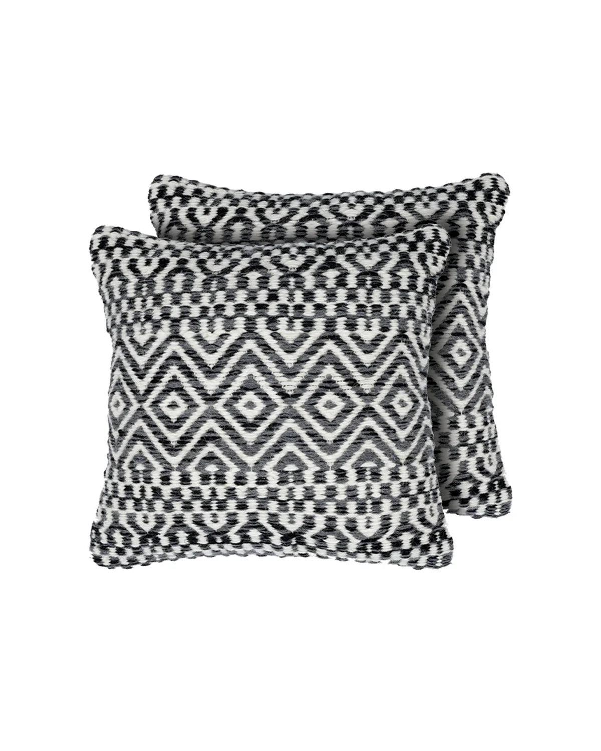 18X18 inch Boho Black wool cushion covers | Set of 2