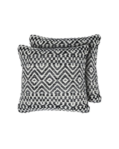 18X18 inch Boho Black wool cushion covers | Set of 2