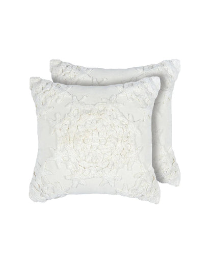 18X18 inch Boho White cotton tufted cushion covers | Set of 2