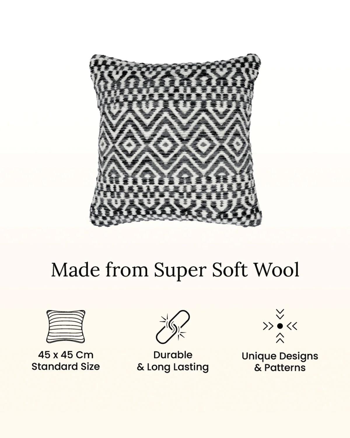 18X18 inch Boho Black wool cushion covers | Set of 2