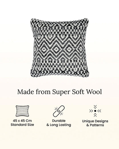 18X18 inch Boho Black wool cushion covers | Set of 2