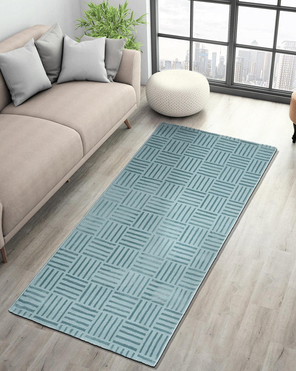 Aura Carpet | Striped Grid Light Blue