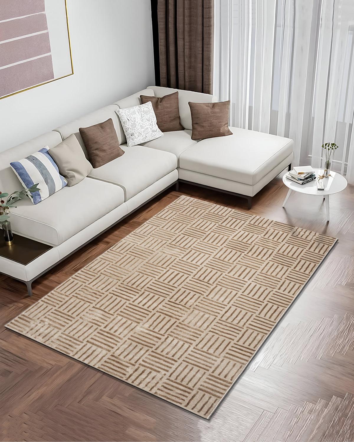 Aura Striped Grid Gold Carpet