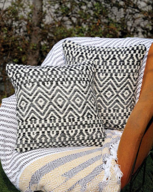 18X18 inch Boho Black wool cushion covers | Set of 2