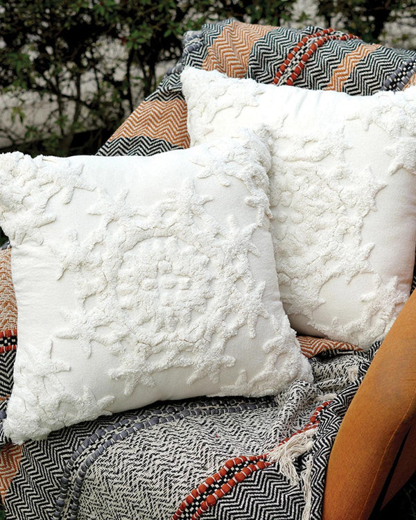 18X18 inch Boho White cotton tufted cushion covers | Set of 2