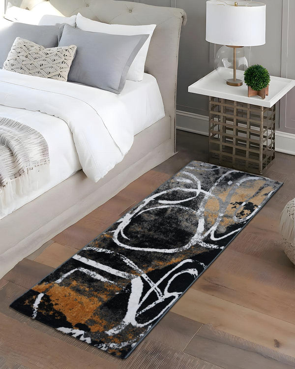 60X150 CM Platinum Runner | Abstract Black and Orange