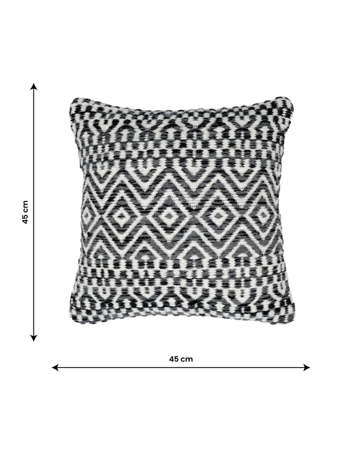18X18 inch Boho Black wool cushion covers | Set of 2