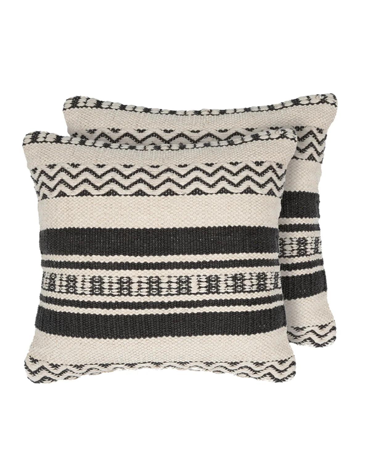 18X18 inch Handcrafted black cotton cushion covers | Set of 2