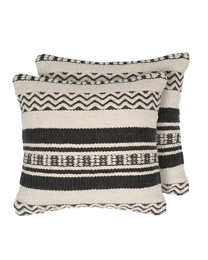 18X18 inch Handcrafted black cotton cushion covers | Set of 2