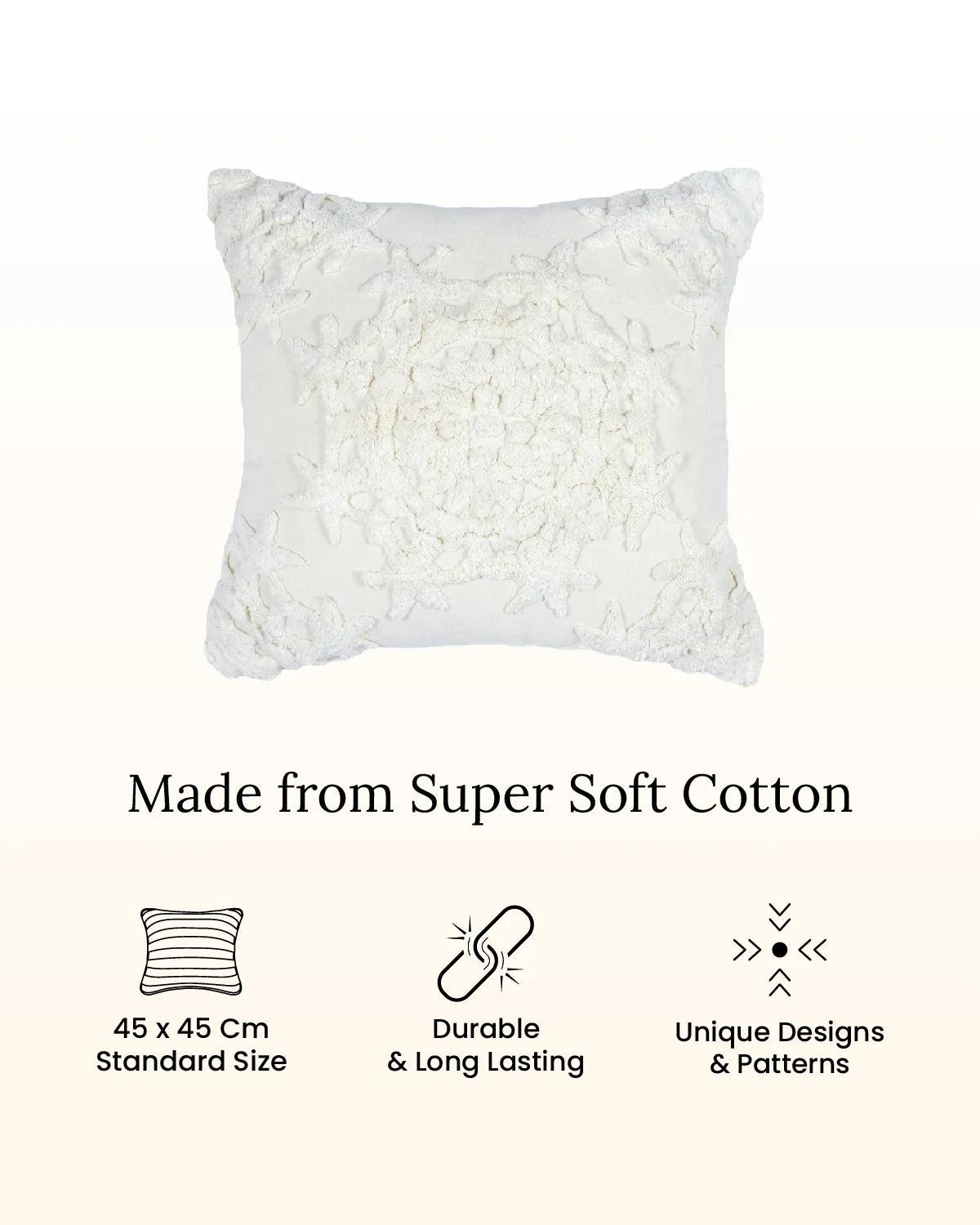 18X18 inch Boho White cotton tufted cushion covers | Set of 2