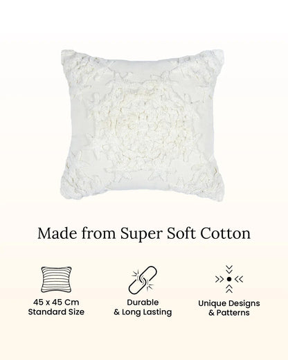 18X18 inch Boho White cotton tufted cushion covers | Set of 2