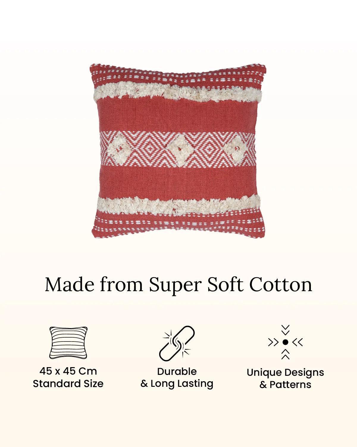 18X18 inch Candy Red tufted cotton cushion covers | Set of 2