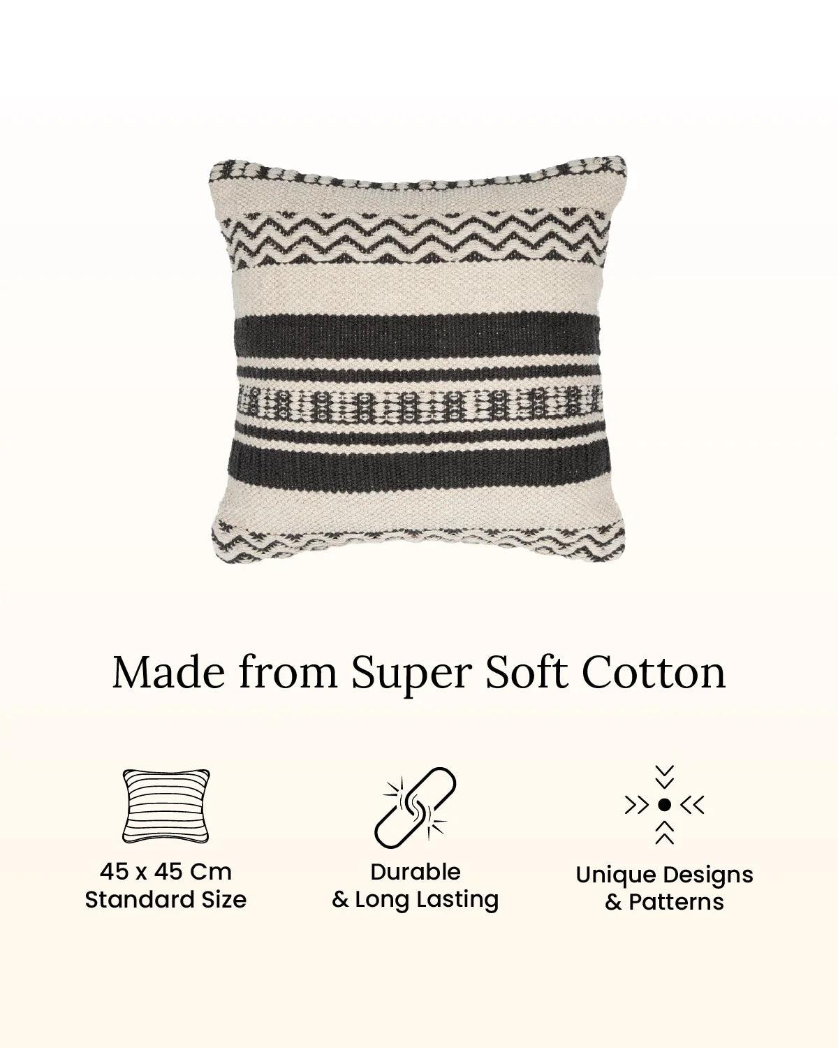 18X18 inch Handcrafted black cotton cushion covers | Set of 2