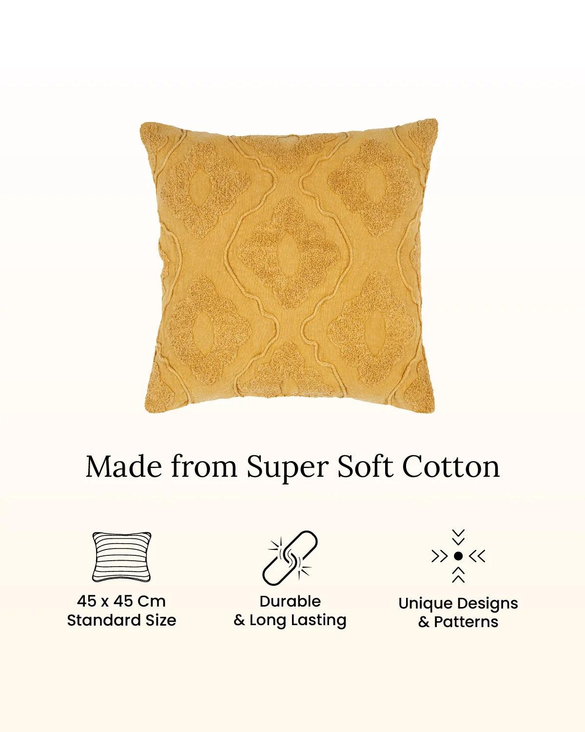 18X18 inch Yellow tufted cotton cushion covers | Set of 2