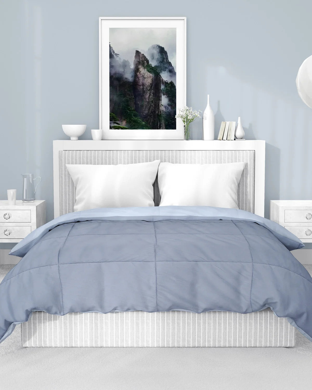 Amelia Reversible Comforter & AC Quilt | Ash Grey & Pearl Grey | Box Design