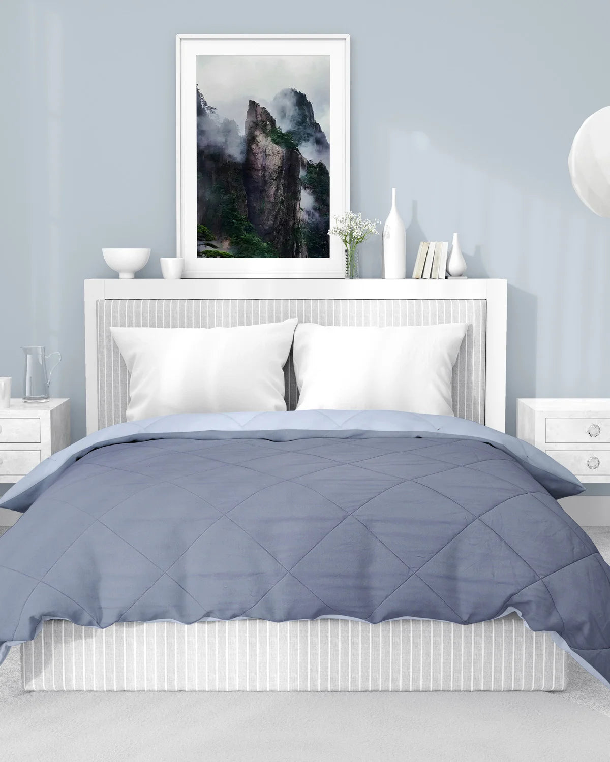 Amelia Reversible Comforter & AC Quilt | Ash Grey & Pearl Grey | Diamond Design