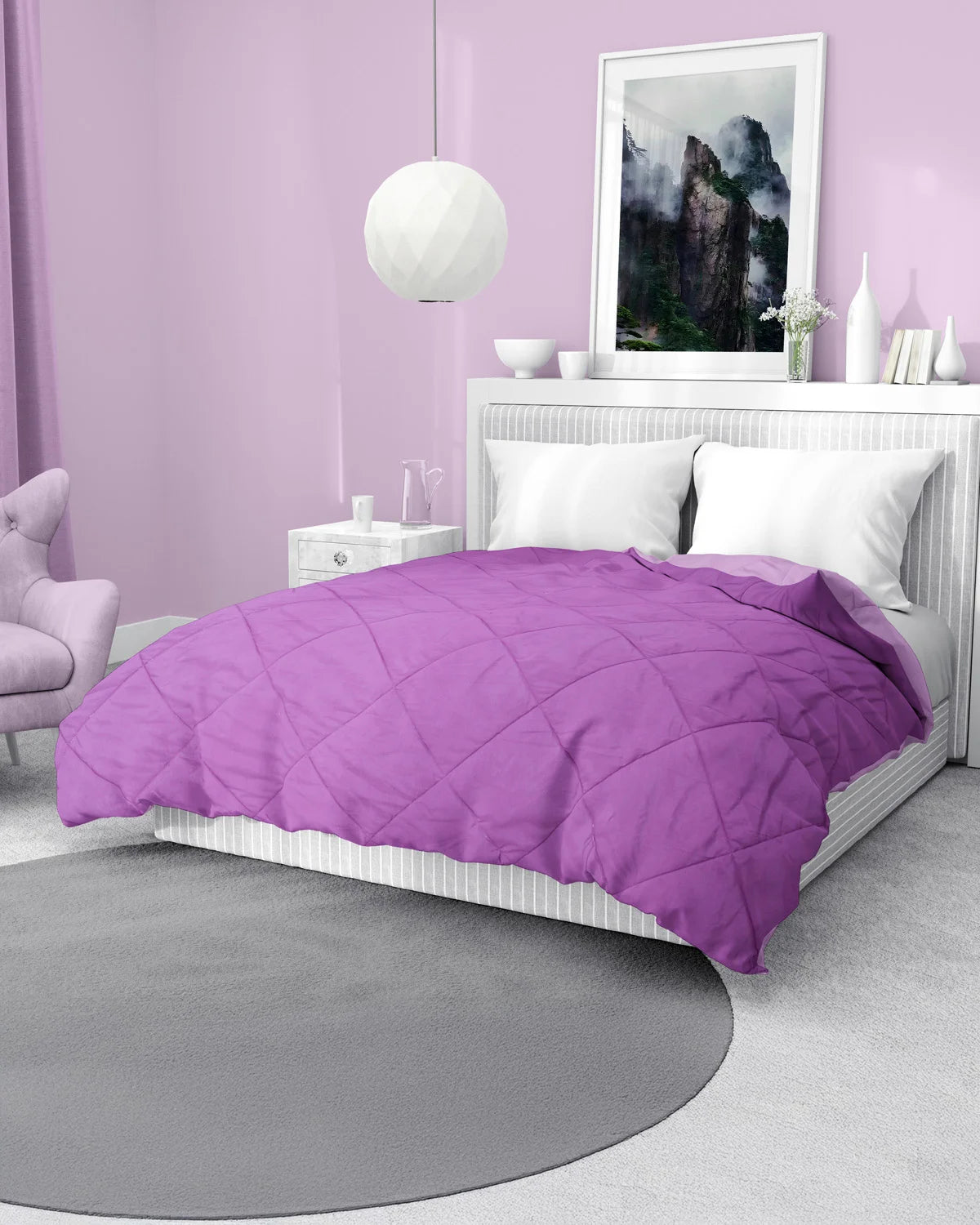Amelia Reversible Comforter & AC Quilt |  Plum & Lilac | Diamond Design