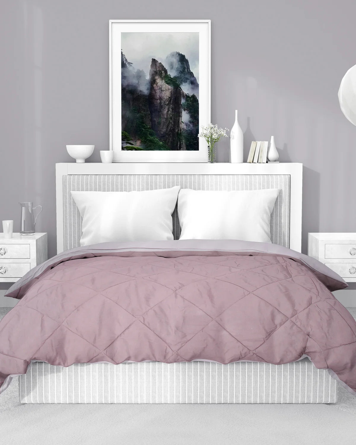 Amelia Reversible Comforter & AC Quilt |  Mocha & Vanilla | Diamond Design
