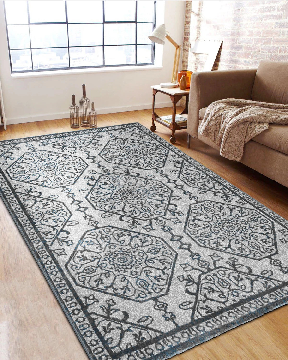 Mystic Grey and Sky Medallion Carpet