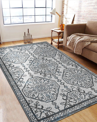 Mystic Grey and Sky Medallion Carpet