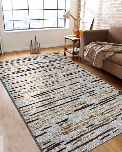 Mystic Grey and Brown Stripes Carpet