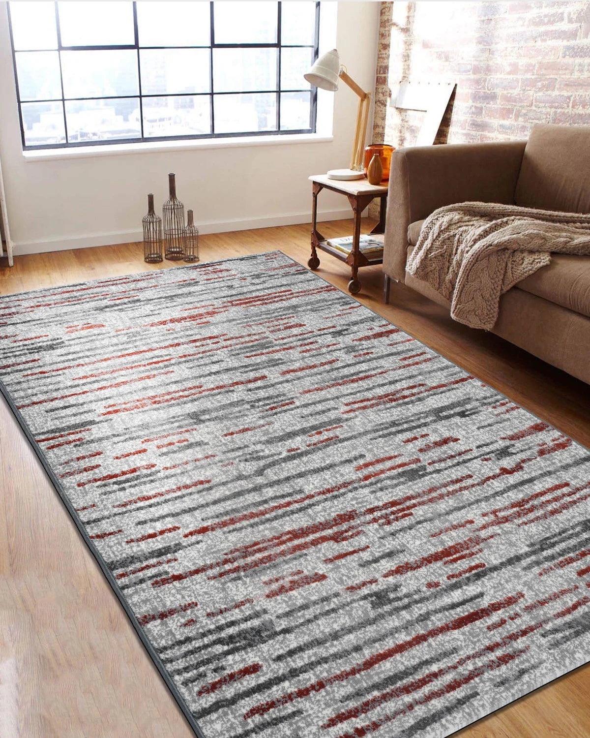 Mystic Grey and Rust Stripes Carpet