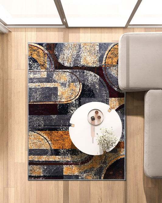 Silvora Rug | Grey, Blue & Maroon | Modern Art
