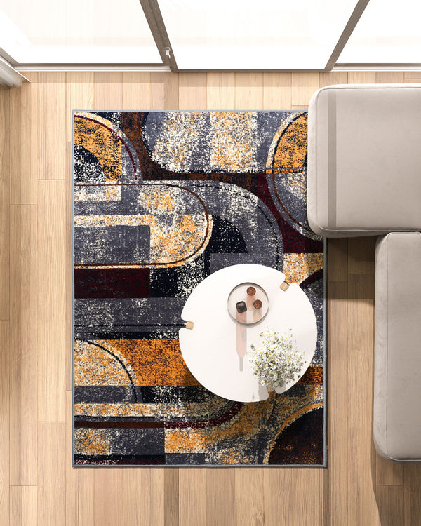Silvora Rug | Grey, Blue & Maroon | Modern Art