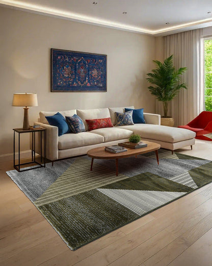 Mystic Olive & Grey Geometric Carpet