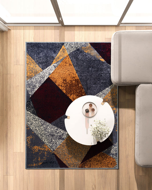 Silvora Multi Abstract Rug | Grey, Blue & Maroon