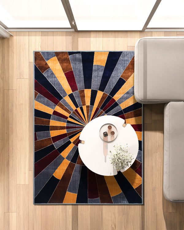 Silvora Modern Abstract Rug | Grey, Blue & Maroon