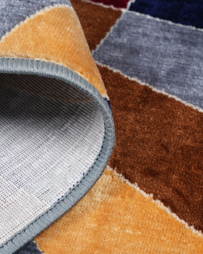 Silvora Modern Abstract Rug | Grey, Blue & Maroon