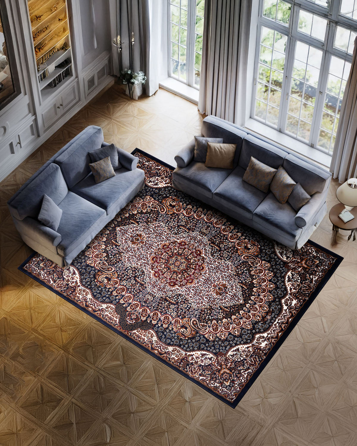 Royal Persian Medallion Blue and Ivory Carpet