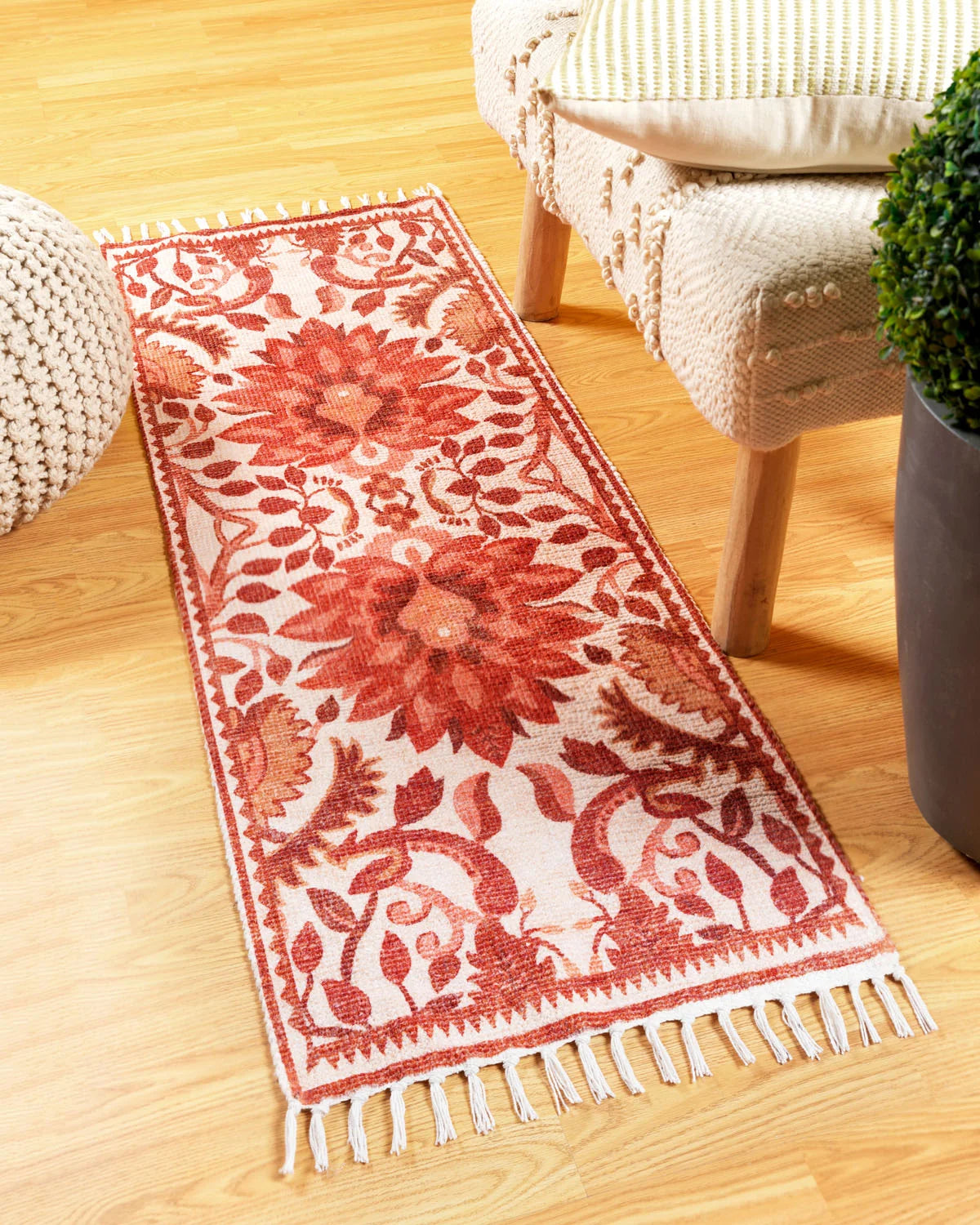 Plush Chenille Rug | Rust & Ivory