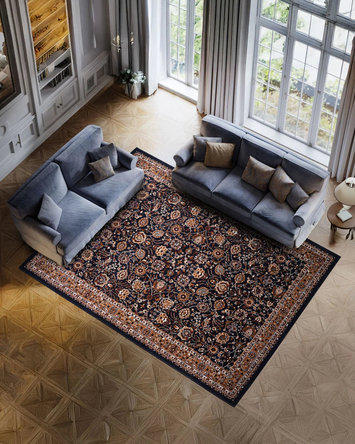 Royal Floral Vine Navy Carpet